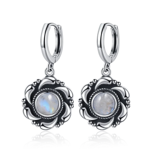 925 Silver Kyanite Hoop Earrings Moonstone Drops