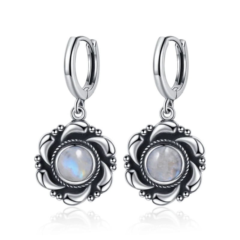 925 Silver Kyanite Hoop Earrings Moonstone Drops