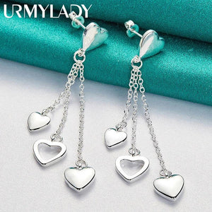 925 Silver Three Heart Earrings Wedding Party Jewelry