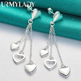 925 Silver Three Heart Earrings Wedding Party Jewelry