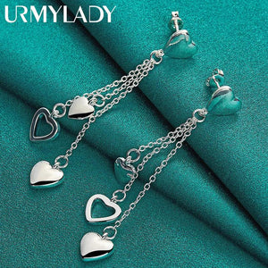 925 Silver Three Heart Earrings Wedding Party Jewelry