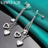 925 Silver Three Heart Earrings Wedding Party Jewelry