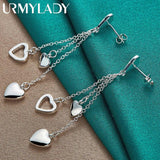 925 Silver Three Heart Earrings Wedding Party Jewelry