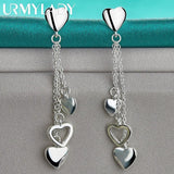 925 Silver Three Heart Earrings Wedding Party Jewelry