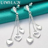 925 Silver Three Heart Earrings Wedding Party Jewelry