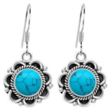 Green TURQUOISE Carved Drop Earrings Men Women 925 Silver Inlaid