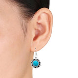 Green TURQUOISE Carved Drop Earrings Men Women 925 Silver Inlaid