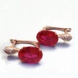 14K Rose Gold Plated Purple Crystal Oval Ruby Earrings