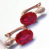 14K Rose Gold Plated Purple Crystal Oval Ruby Earrings