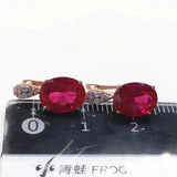 14K Rose Gold Plated Purple Crystal Oval Ruby Earrings
