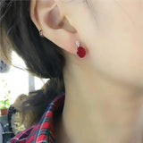 14K Rose Gold Plated Purple Crystal Oval Ruby Earrings