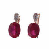 14K Rose Gold Plated Purple Crystal Oval Ruby Earrings