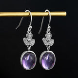 Vintage Amethyst Drop Earrings 925 Sterling Silver Flower Shape