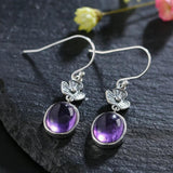 Vintage Amethyst Drop Earrings 925 Sterling Silver Flower Shape