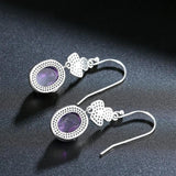 Vintage Amethyst Drop Earrings 925 Sterling Silver Flower Shape