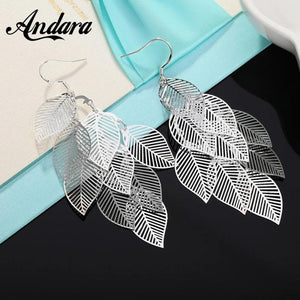 925 Silver Leaf Earrings Woman Glamour Jewelry Gift