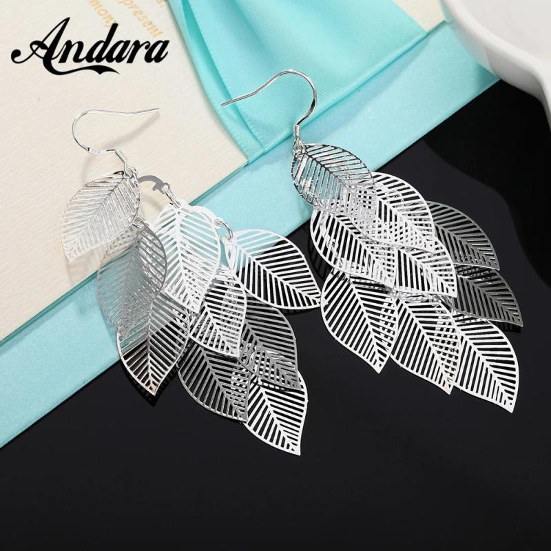 925 Silver Leaf Earrings Woman Glamour Jewelry Gift