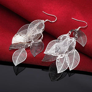 925 Silver Leaf Earrings Woman Glamour Jewelry Gift