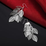 925 Silver Leaf Earrings Woman Glamour Jewelry Gift