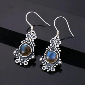 Sterling Silver Labradorite Drop Earrings Vintage Style Ethnic Jewelry