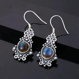 Sterling Silver Labradorite Drop Earrings Vintage Style Ethnic Jewelry