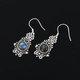 Sterling Silver Labradorite Drop Earrings Vintage Style Ethnic Jewelry