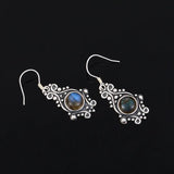 Sterling Silver Labradorite Drop Earrings Vintage Style Ethnic Jewelry