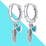 925 Silver Double Hoop Feather Earrings for Women