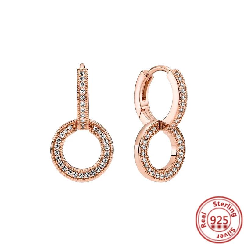 925 Silver Women Earrings Pave Zircon Flowers Moon Love Hoop DIY Jewelry