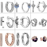 925 Silver Women Earrings Pave Zircon Flowers Moon Love Hoop DIY Jewelry