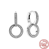 925 Silver Women Earrings Pave Zircon Flowers Moon Love Hoop DIY Jewelry