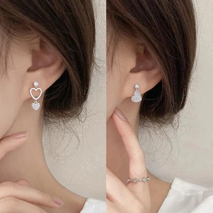 925 Sterling Silver Love Tassel Asymmetric Micro-inlaid Earrings
