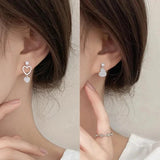 925 Sterling Silver Love Tassel Asymmetric Micro-inlaid Earrings