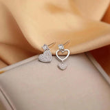 925 Sterling Silver Love Tassel Asymmetric Micro-inlaid Earrings