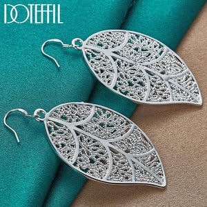 925 Silver Leaf Drop Earring Women Wedding Engagement Jewelry Gift Christmas