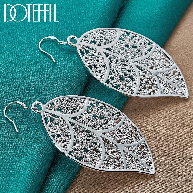 925 Silver Leaf Drop Earring Women Wedding Engagement Jewelry Gift Christmas