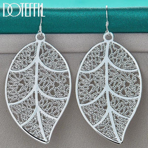 925 Silver Leaf Drop Earring Women Wedding Engagement Jewelry Gift Christmas