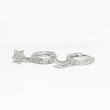 Star Moon Drop Earrings 925 Sterling Silver Piercing Stud Zircon Stone