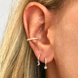 Star Moon Drop Earrings 925 Sterling Silver Piercing Stud Zircon Stone