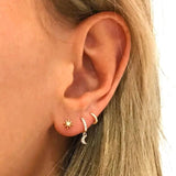 Star Moon Drop Earrings 925 Sterling Silver Piercing Stud Zircon Stone