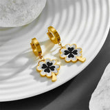 Lucky Clover Earrings Titanium Steel with Enamel Shell 18K Plated
