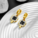 Lucky Clover Earrings Titanium Steel with Enamel Shell 18K Plated
