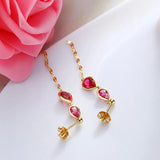 S925 Sterling Silver Ruby Inlaid Pendant Tassel Earrings