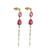 S925 Sterling Silver Ruby Inlaid Pendant Tassel Earrings
