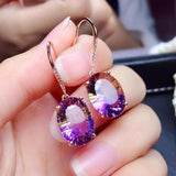 925 Sterling Silver Earring For Women Shining Crystal Purple Yellow Earrings