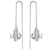 925 Silver Tassel Crystal Fish Drop Earrings for Women Wedding Party