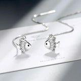 925 Silver Tassel Crystal Fish Drop Earrings for Women Wedding Party