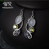 Vintage 100% Silver Moonstone Drop Earrings For Women