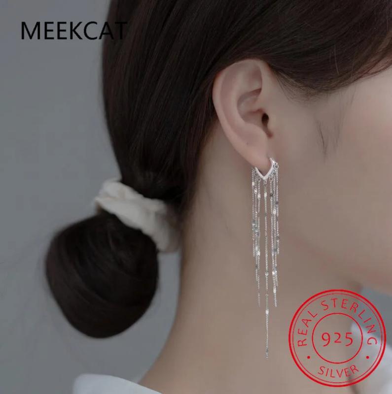 925 Sterling Silver Tassel Drop Earrings Sparkling Dangle Fine Jewelry
