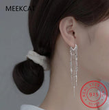 925 Sterling Silver Tassel Drop Earrings Sparkling Dangle Fine Jewelry
